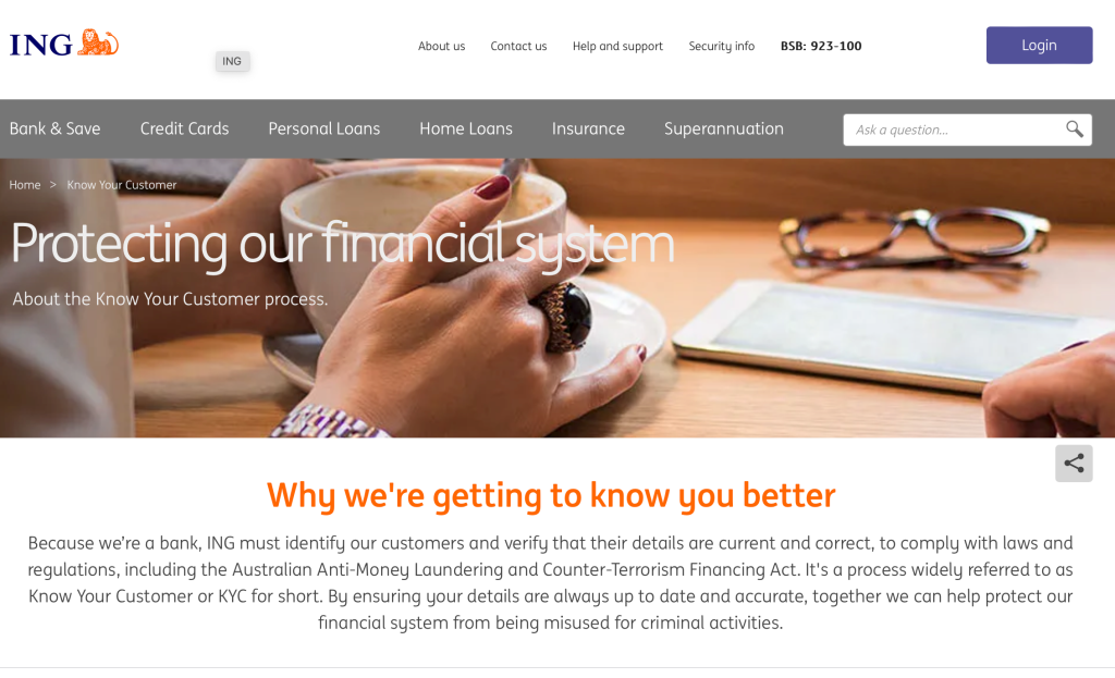 Banking between Australia & the Netherlands: ING Australia Know Your Customer Check
